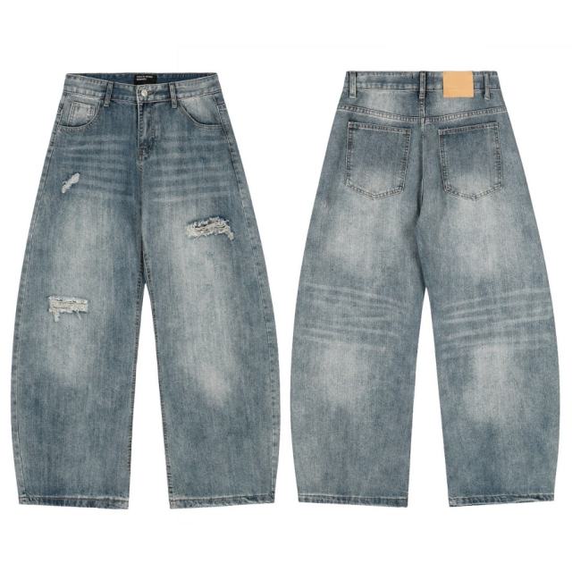 ERD Light Wash Barrel Jeans Vintage Frayed Balloon Denim Pants