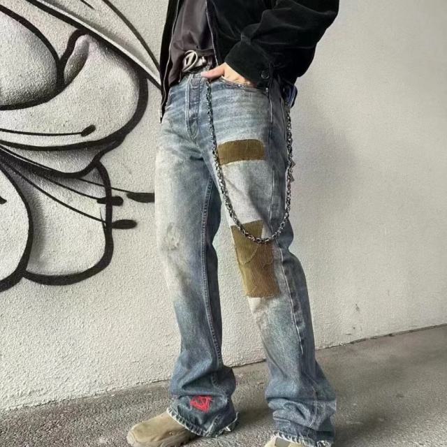 ERD Patchwork Flare Jeans Vintage Washed Distressed Bootcut Denim
