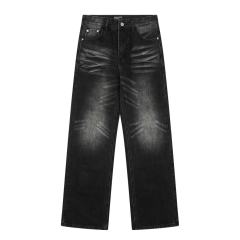 ERD Black Cat Whisker Wide Leg Jeans Vintage Faded Baggy Denim Pants