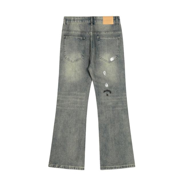 ERD Brown Graffiti Wide Leg Jeans Vintage Brown Distressed Denim Pants