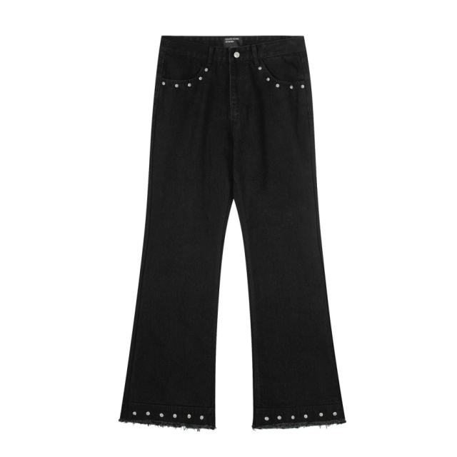 ERD Black Studded Flare Jeans Silver Rivet Bootcut Denim Pants