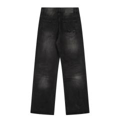 ERD Black Destroyed Wide Leg Jeans Vintage Frayed Knee Denim Pants
