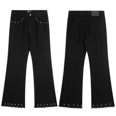 ERD Black Studded Flare Jeans Silver Rivet Bootcut Denim Pants