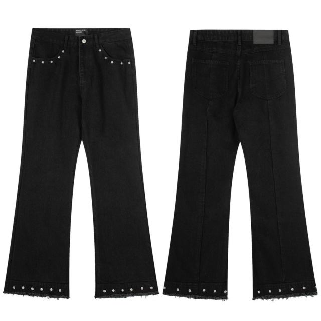 ERD Black Studded Flare Jeans Silver Rivet Bootcut Denim Pants