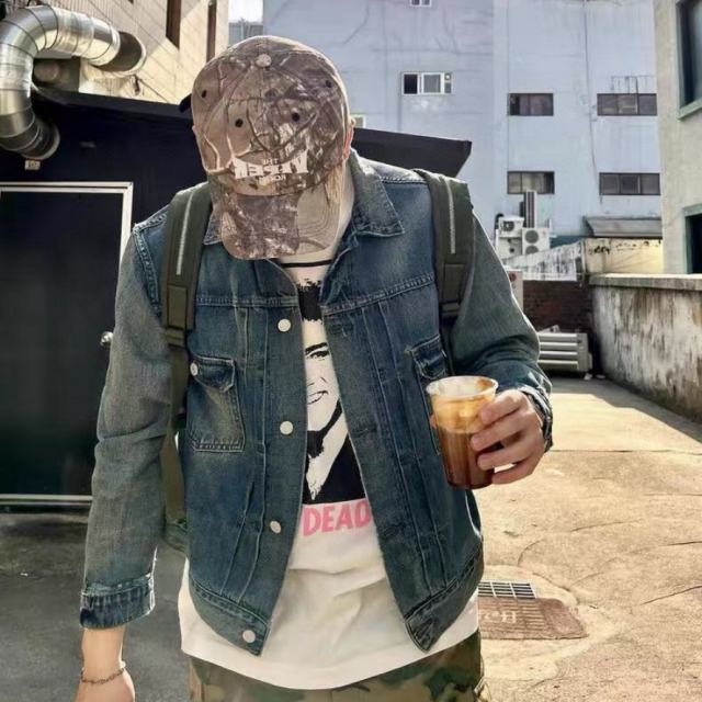 ERD Gradient Washed Denim Jacket Two-Tone Distressed Trucker Coat