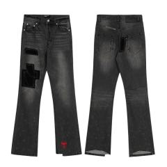 ERD Patchwork Flare Jeans Black Washed Distressed Bootcut Denim