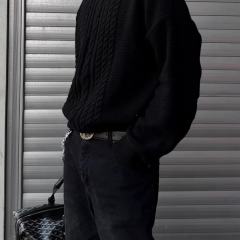 ERD Distressed Cable Knit Turtleneck Black Grunge Hole Knit Sweater