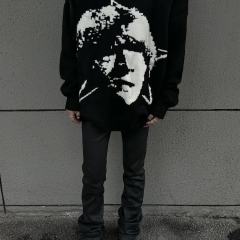 ERD Portrait Jacquard Knit Sweater Black Minimalist Face Graphic Pullover