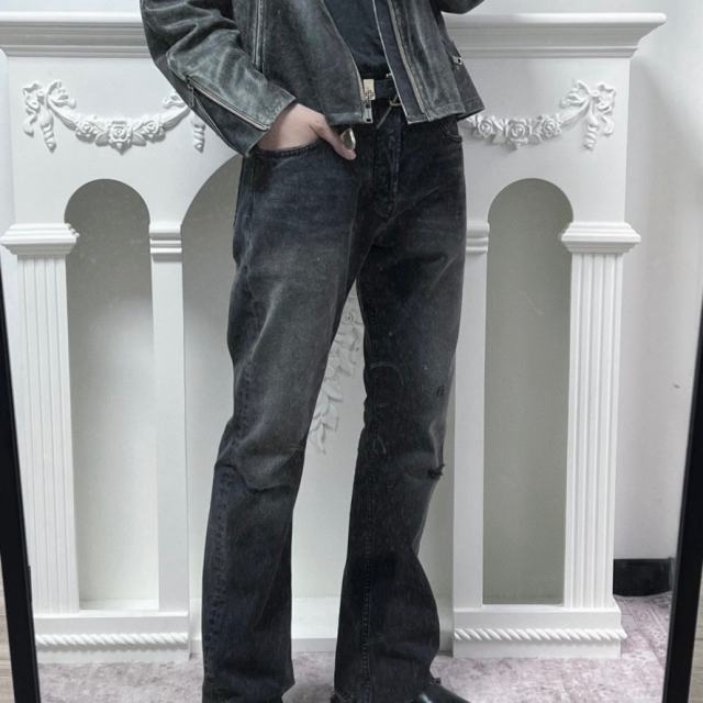 ERD Black Washed Flare Jeans Vintage Distressed Bootcut Denim