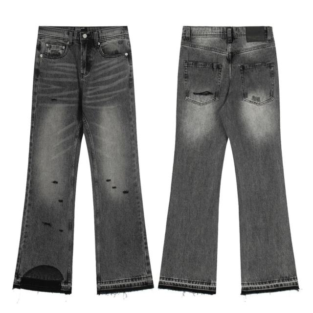 ERD Black Washed Flare Jeans Vintage Distressed Bootcut Denim