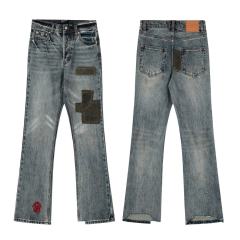 ERD Patchwork Flare Jeans Vintage Washed Distressed Bootcut Denim