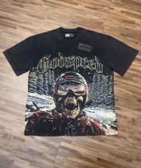 Vintage snow skiing skeleton distressed washed print T-shirt 29051358