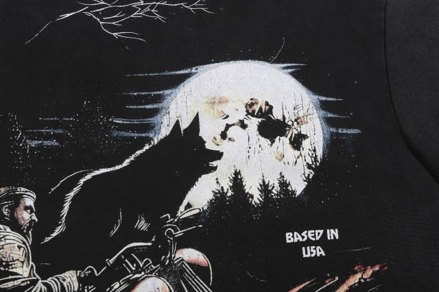 Moonlit Forest Wolf Knight Harley Davidson Motorcycle Black Distressed T-Shirt 29051361