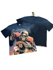 Rugby skull hot-fix rhinestone black vintage short-sleeved T-shirt 29047403