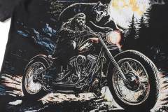 Moonlit Forest Wolf Knight Harley Davidson Motorcycle Black Distressed T-Shirt 29051361
