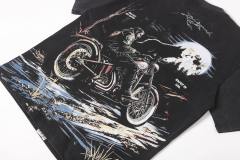 Moonlit Forest Wolf Knight Harley Davidson Motorcycle Black Distressed T-Shirt 29051361