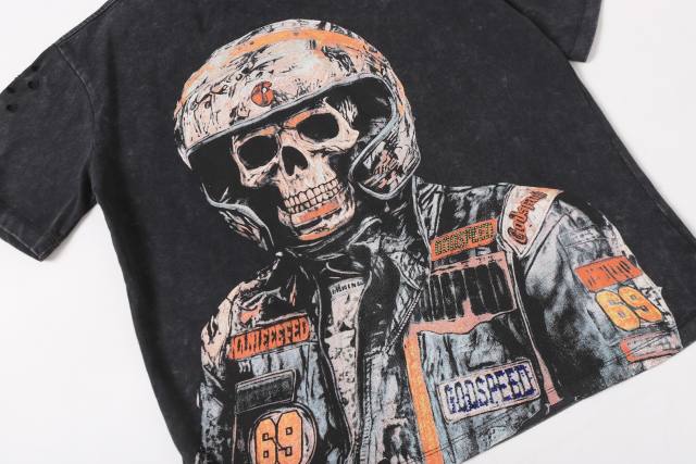 No. 69 Helmet Racing Skull Distressed Black Short-Sleeve T-Shirt 29052367
