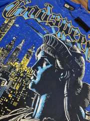 New York Night View Statue of Liberty Royal Blue Distressed Short-Sleeve T-Shirt  29051341