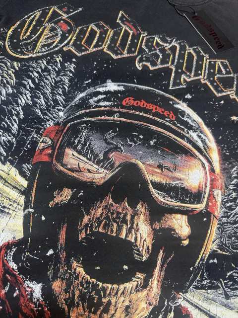 Vintage snow skiing skeleton distressed washed print T-shirt 29051358