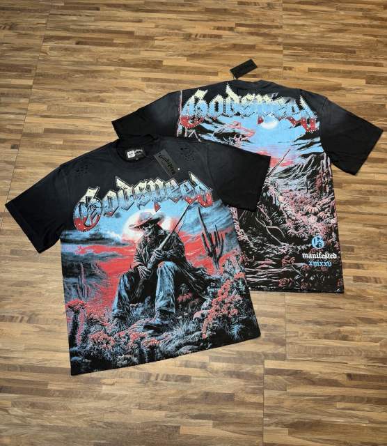 Western cowboy skull rhinestone black vintage short-sleeved T-shirt 29047333