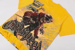 Skiing skull hot-fix rhinestone letters yellow double-sided printed short-sleeved T-shirt 29051353