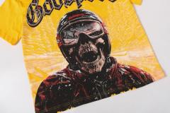 Skiing skull hot-fix rhinestone letters yellow double-sided printed short-sleeved T-shirt 29051353
