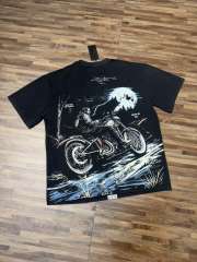Moonlit Forest Wolf Knight Harley Davidson Motorcycle Black Distressed T-Shirt 29051361