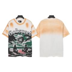 Beach Skeleton Couple Sunset Black and Yellow Distressed Short-sleeved T-shirt 29052437