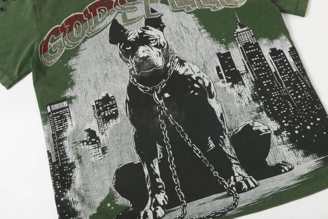 Bulldog New York City Black and Green Distressed Short-Sleeve T-Shirt 29052378