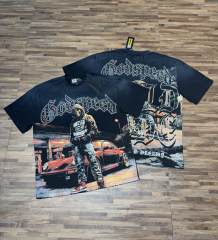 Street skull sports car hot-fix rhinestone black vintage short-sleeved T-shirt 29047352