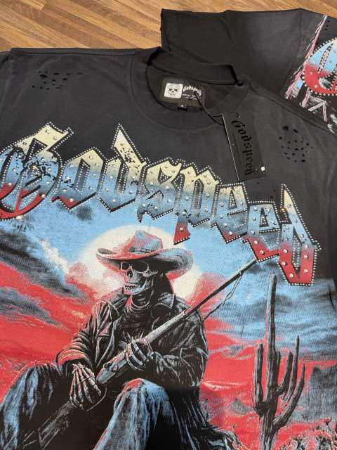 Western cowboy skull rhinestone black vintage short-sleeved T-shirt 29047333