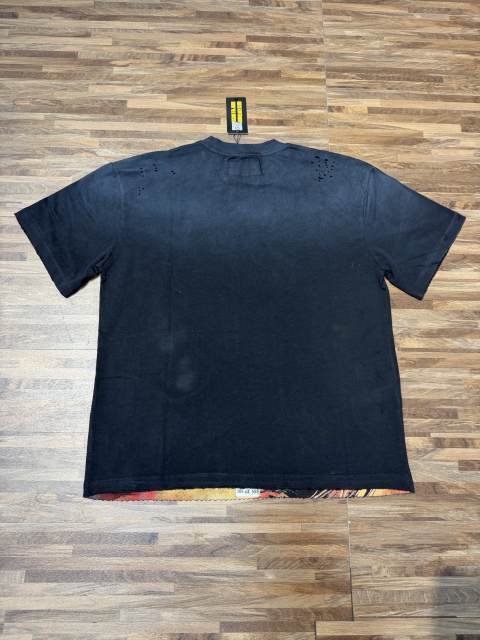 Rugby skull hot-fix rhinestone black vintage short-sleeved T-shirt 29047403