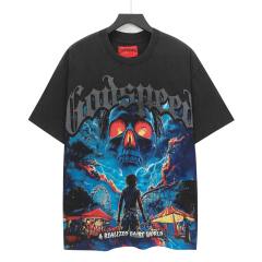 Hell Amusement Park Red-Eyed Skull Vintage Black Short-Sleeve T-Shirt  29052474