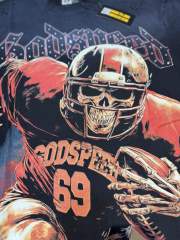 Rugby skull hot-fix rhinestone black vintage short-sleeved T-shirt 29047403