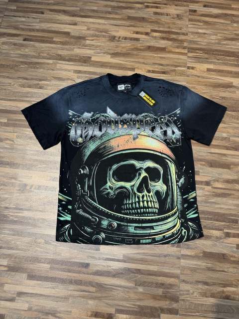 Astronaut skeleton hot-fix rhinestone vintage short-sleeved T-shirt 29047359