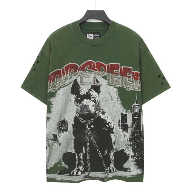 Bulldog New York City Black and Green Distressed Short-Sleeve T-Shirt 29052378