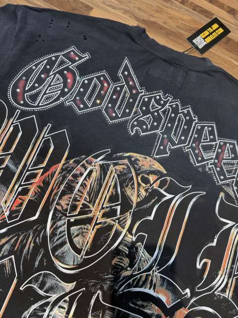 Street skull sports car hot-fix rhinestone black vintage short-sleeved T-shirt 29047352