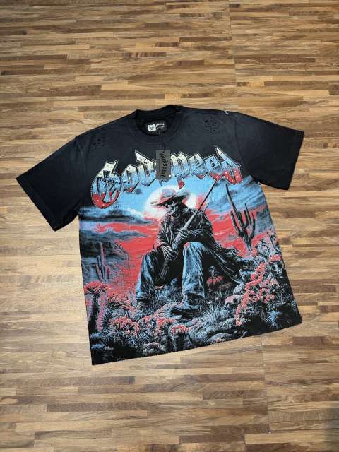 Western cowboy skull rhinestone black vintage short-sleeved T-shirt 29047333