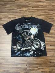 Moonlit Forest Wolf Knight Harley Davidson Motorcycle Black Distressed T-Shirt 29051361