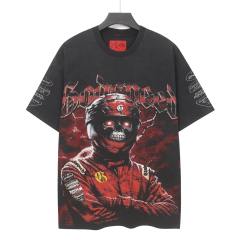 Racing driver skull hot-fix Gothic font black vintage short-sleeved T-shirt 29051372