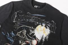 Moonlit Forest Wolf Knight Harley Davidson Motorcycle Black Distressed T-Shirt 29051361