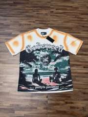 Beach Skeleton Couple Sunset Black and Yellow Distressed Short-sleeved T-shirt 29052437