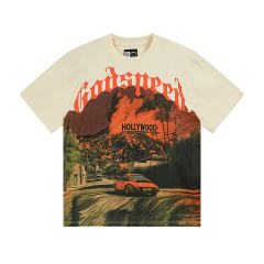 Hollywood sports car beige short-sleeved T-shirt 29047316