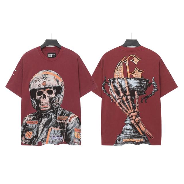 No. 69 Helmet Racing Skull Distressed Black Short-Sleeve T-Shirt 29052367