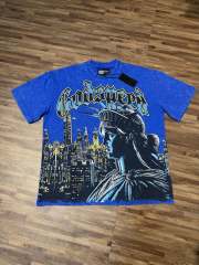 New York Night View Statue of Liberty Royal Blue Distressed Short-Sleeve T-Shirt  29051341