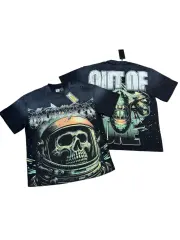 Astronaut skeleton hot-fix rhinestone vintage short-sleeved T-shirt 29047359