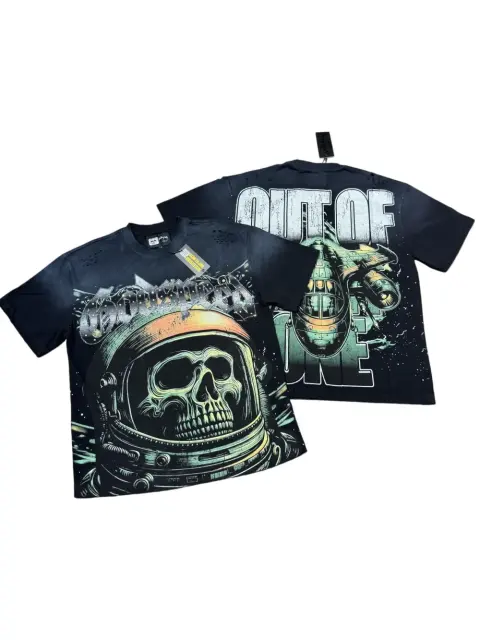 Astronaut skeleton hot-fix rhinestone vintage short-sleeved T-shirt 29047359