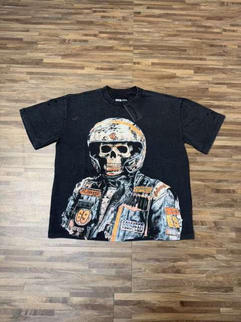 No. 69 Helmet Racing Skull Distressed Black Short-Sleeve T-Shirt 29052367