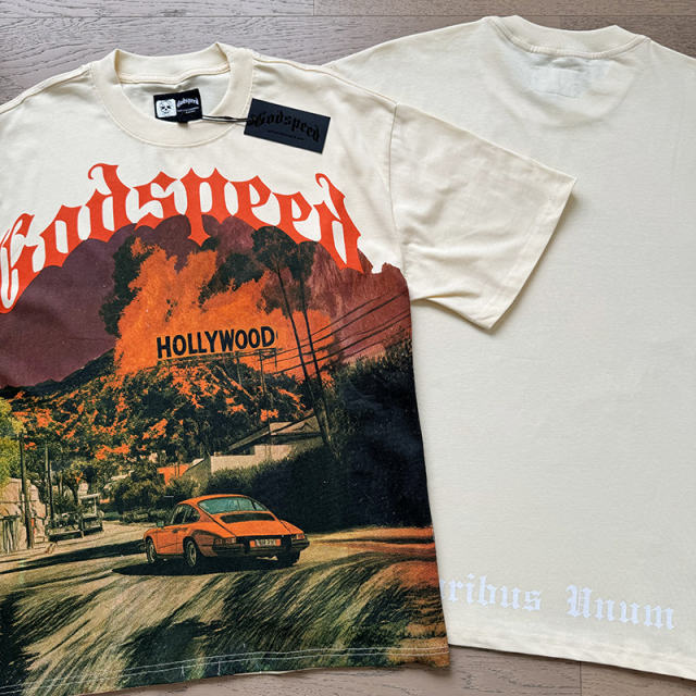 Hollywood sports car beige short-sleeved T-shirt 29047316