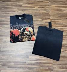 Rugby skull hot-fix rhinestone black vintage short-sleeved T-shirt 29047403